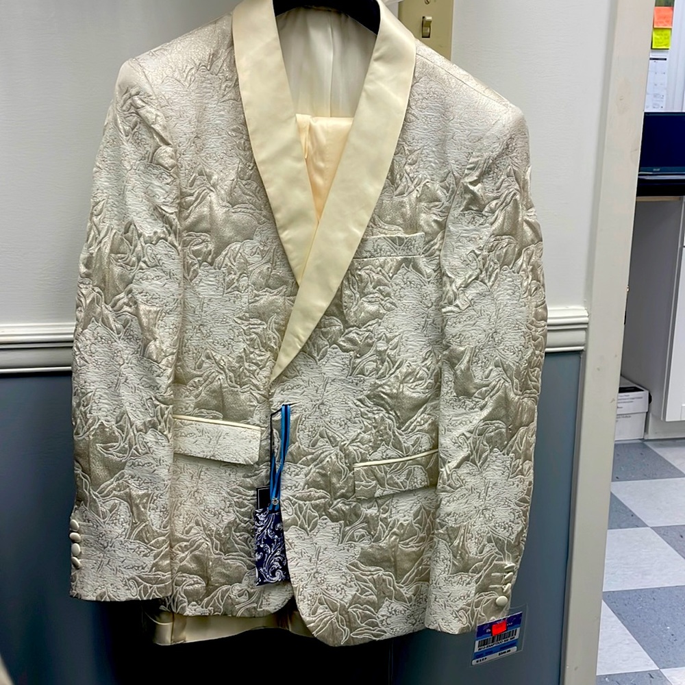 Mens Ivory and Gold Slim Fit Tuxedo Jacket and pants